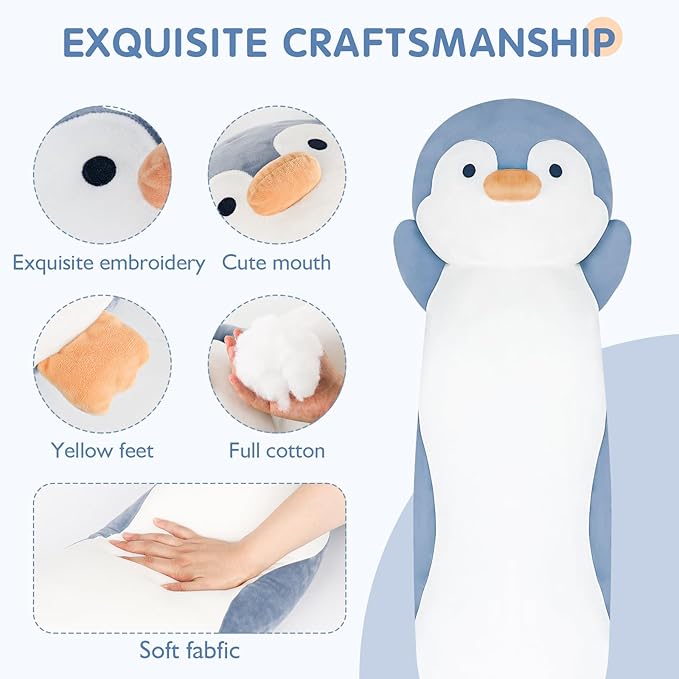 Dalmao 36" Penguin Stuffed Animal, Soft Jumbo Long Cuddle Pillow, Cute Blue Penguin Plush Body Pillow Plushies Toy Gift for Kids, Boy and Girls Birthday, Easter