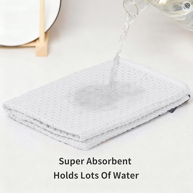 LikGuest Honeycomb Cotton Dish Cloths 6 Pack,12x12 Inch – Super Absorbent, Quick-Dry & Reusable Kitchen Cleaning Cloths, Lint-Free Washable Towels for Dishes, Glass & Household Use(White)