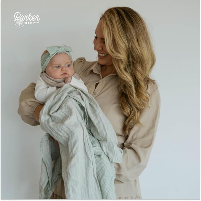 Parker Baby Swaddle Blankets - 3 Pack of 100% Cotton Muslin Swaddle Blankets for Baby Boys and Girls - Unisex/Gender Neutral - Sage