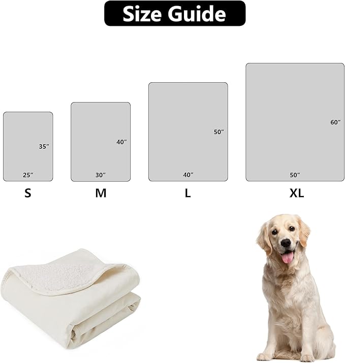 Bigbeer Waterproof Dog Blankets for Large Dogs, Washable Pet Blanket for Indoor Cats, Plush Sherpa Puppy Throw Furniture Protector for Bed Couch Sofa(40"x50",L,Beige)