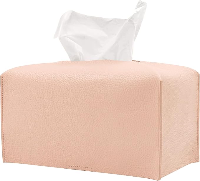 Hapforever 1PC Extra Large Rectangle Tissue Box Cover, PU Leather Rectangular Tissue Box Holder with Bottom Belt Plus Size Tissue Box Organizer for Bathroom/Car/Hotel/Office (9.5’’x5’’x5’’, Pink)