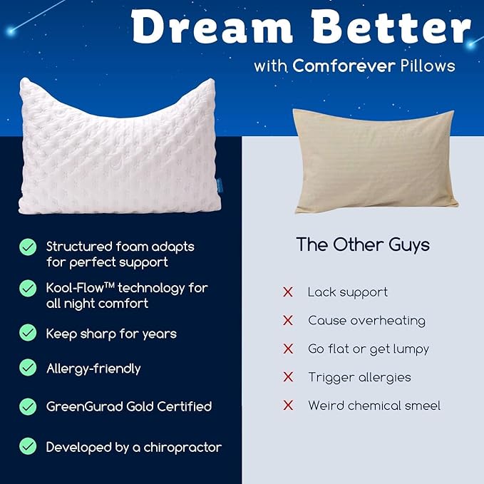 KUCEY Cooling Side Sleeper Pillow for Neck and Shoulder Pain, Luxury Shredded Memory Foam Curved Bed Pillows for Sleeping Set of 2- Adjustable Standard Size- Washable Cover Crescent White