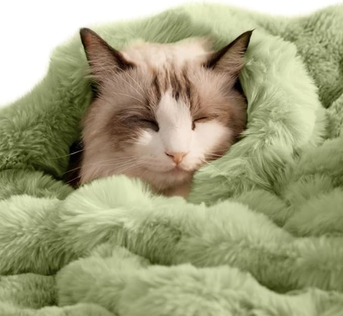 Cat Blanket for Indoor Cats Ultra Soft Plush Faux Fur Kitten Blankets Machine Washable Reversible Pet Throw Protector for Couch Furniture 21"X 18"Fruit Green