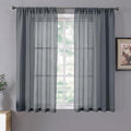 Tollpiz Short Sheer Curtains Linen Textured Bedroom Curtain Sheers Light Filtering Rod Pocket Voile Curtains for Living Room, 54 x 45 inches Long, Dark Grey, Set of 2 Panels