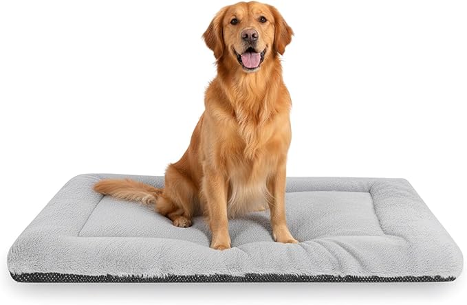 ZENGAOOU Washable Dog Bed for Crate, Ultra Soft Plush Kennel Mat for Medium Large Dogs, Non Slip Cushion for Metal Dog Crates, Indoors or Travel, 42 x 28 Inch, Grey
