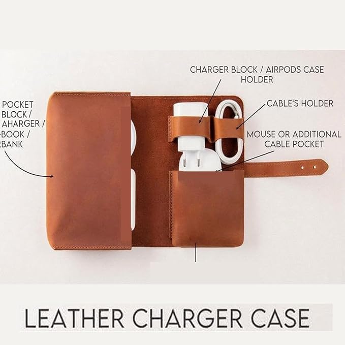 DUWUZEST Vintage leather Electronic organizer travel case,cord organizer travel, Leather charger shortage for essentials mouse, adapter, cables (white grey)