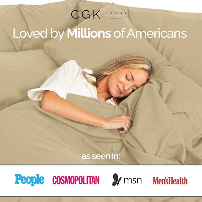 400 Thread Count Cotton Sheet Set - Full Size 100% Cotton Sheets - Easily Fits 8" to 16" Mattress - Silky-Soft, Wrinkle Free, Breathable and Comfy - Deep Pockets & Hotel Quality Bedding Set - Beige