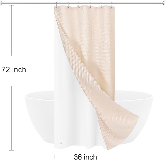 Craidlela 3 in 1 Stall Half Size Blush Pink Shower Curtain Set-36 W x 72 H, Modern Waffle Waterproof Fabric and PEVA Liner Set with Stainless Steel Hooks