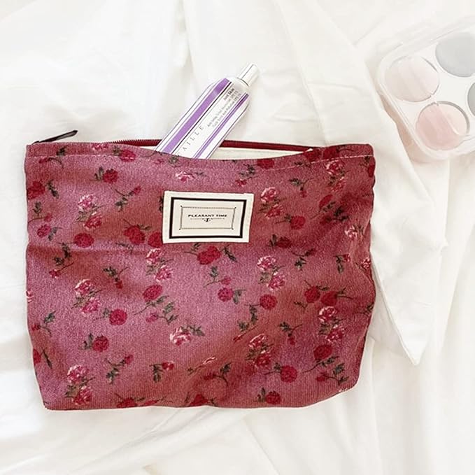 SxoSyo Cosmetic Bags for Women Makeup Bag Large Capacity Purse Travel Toiletry Zipper Storage Pouch Make up Brushes Organizer for Gifts (Dark red, Rose)