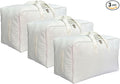 DoYiKe Soft Large Canvas Comforter Storage Bags with Four Carrying Handles and Clear Window, Closet Organizer for Clothing, Blankets Sheets Pillows and Bedding, 80L, 3 Pack, White