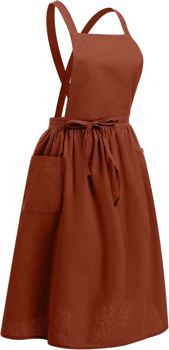 ODIZLI Frill Apron for Women Cotton Cross Back Vintage Ruffle Apron for Garden Cooking Aprons