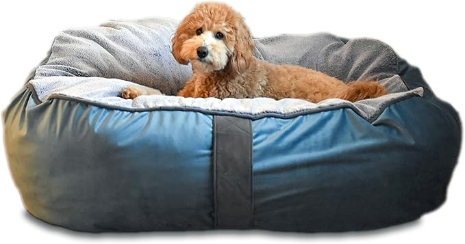 COZY ONE - MIA Collection-DEEP Comfort - Ultra-deep Orthopedic Pet Beds with Non-Slip Bottom, Removable and Washable Velvet Cover, Made in USA, Blue/M, 36x32x10 Inch
