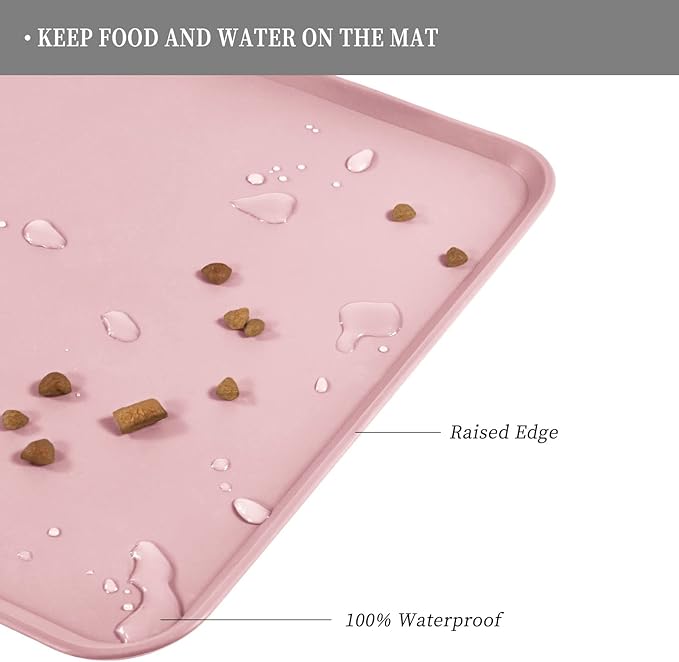Reopet Waterproof Pet Feeding Mat with High Raised Edges, Heavier and Thicker Placemats for Cat Dog Water Bowl with BPA Free, Dogs Cats Food Mats for Messy Drinkers to Prevent Spill and Protect Floors