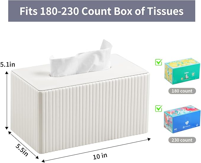 MEIBOOCH Extra Large Tissue Box Cover for Standard Size 180 to 230 Count Box of Tissues, PU Leather Rectangle Tissue Holder with Magnetic Closure (Ivory)