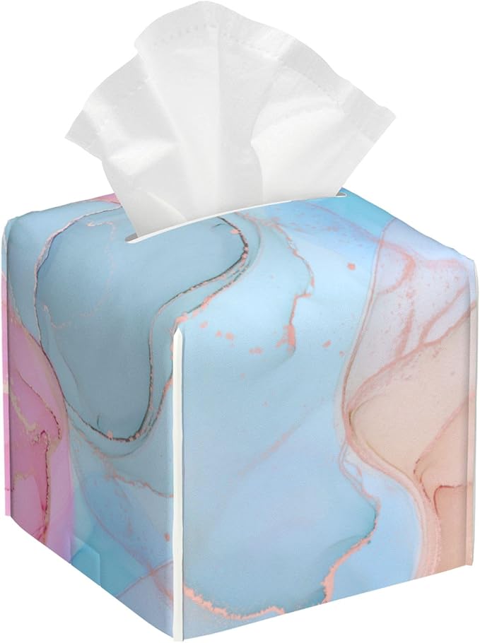 POIUBLE Fluid Art Tissue Box Holder Pink and Blue Marble Tissue Box Cover Square Leather Tissue Holder Organizer Portable Decorative Facial Paper Case for Home Office Bathroom Vanity Countertop