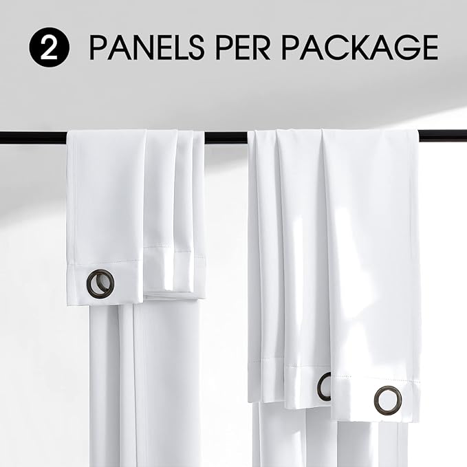 100% Blackout Curtain Panels, 80 inches 2 Panel Sets, Heat and Full Light Blocking Drapes with Grommets for Bedroom, Thermal Insulated Window Treatment Drapes for Nursery (Greyish White, 52Wx80L)