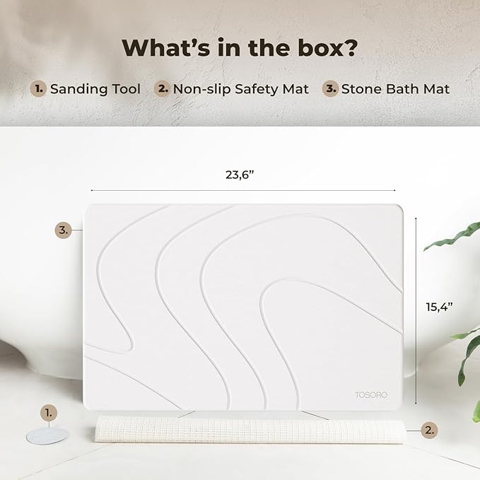 TOSORO - Stone Bath Mat, Diatomaceous Earth Non-Slip Stone Shower Mat - Quick Drying Absorbent Bath Mats for Bathroom - Elegant & Modern Design, Easy to Clean (23.5 x 15) - Sandstone
