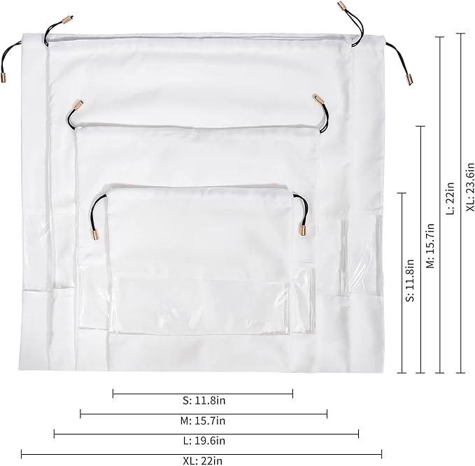 Vercord Travel Shoe Bag Dustproof Handbag Storage Bag Suede Fabric with PVC Clear Window Drawstring White(22 x 19.6)