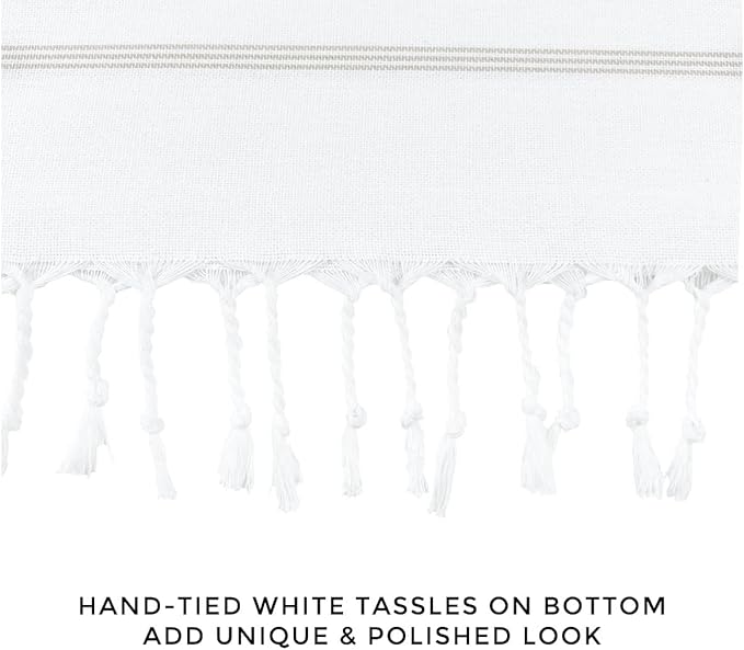 HALL & PERRY Modern Farmhouse Tassel Shower Curtain 100% Cotton Striped Fabric Shower Curtain with Tassels for Bathroom Décor (Taupe, 72"x72")