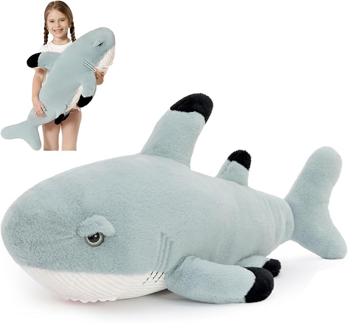 Tezituor 32inches Shark Stuffed Animals, 2.6ft Large Gray Stuffed Shark Plush Body Pillow for Girls Boys, Realistic Ocean Plush Toy Birthday Valentine's Day Decora Gift for Adults