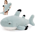 Tezituor 32inches Shark Stuffed Animals, 2.6ft Large Gray Stuffed Shark Plush Body Pillow for Girls Boys, Realistic Ocean Plush Toy Birthday Valentine's Day Decora Gift for Adults