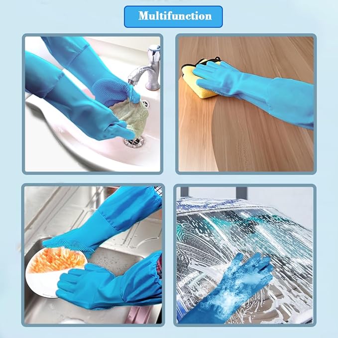 1TO3GO Pet Grooming Gloves Pet Hair Remover Cat, Dog Washing Gloves Silicone Heat Resistant Cleaning Gloves with High-Density Teeth Grooming Gloves for Dogs, Cats, Horses, Rabbits (2 Pairs - Blue)