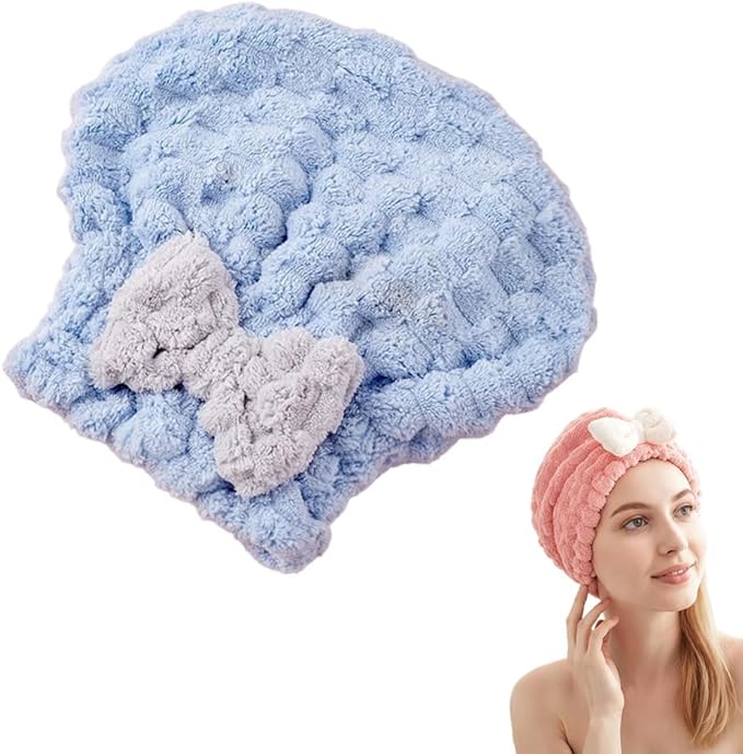 OZDOZD Super Absorbent Hair Towel Wrap for Women, 2026 Upgraded Microfiber Hair Towel, Quick Drying, Soft & Lightweight, Hair Turban Wrap with Bow for Wet Hair (Blue)