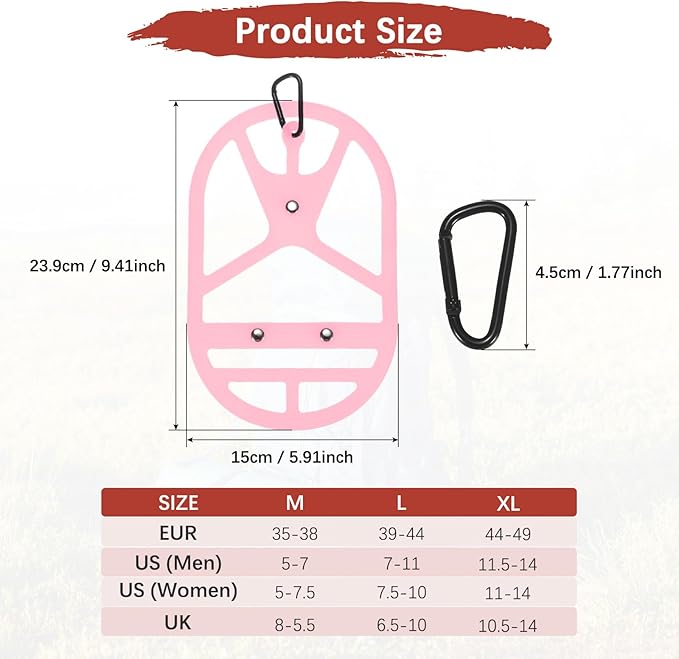 TIXIPEM Shoe Holster for Backpack [1SET] - Elastic Silicone Footwear Holder with Clip Use for Travel & Outdoors & Sports - [Pink-XL] Hang Extra Shoes Cleats Boots