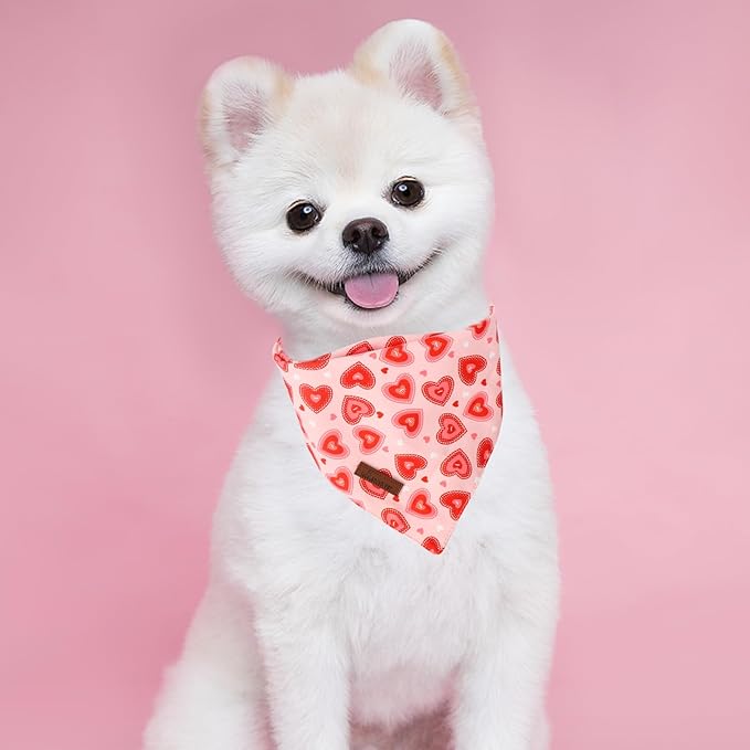 ARING PET Valentine's Dog Bandana 2 Pack-Cute Pink&Black Heart Dog Triangle Bibs, Reversible Wedding Pet Scarf for Dogs and Cats