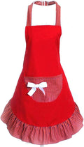 Hyzrz Cute Girls Bowknot Funny Aprons Lady's Kitchen Restaurant Women's Cake Apron with Pocket (Red)