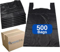 ASSUREPAK Easy Open - Black Unprinted HDPE T-Shirt Bags 11.5"x6"x21" with handles – 500 Units – 17 Microns – Perfect for Grocery Shopping and Store Purchases 20018-EO