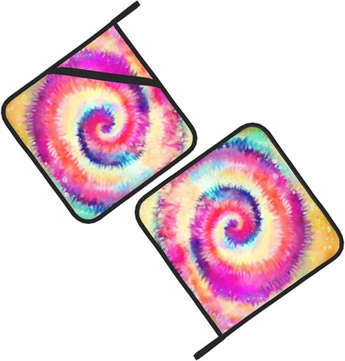 2pcs Rainbow Tie-Dye Pot Holder with Loop, Set of 2 Heat Resistant Oven Pads, Professional Baking Food Hot Pat for Kitchen Cooking Barbecue (Colorful)