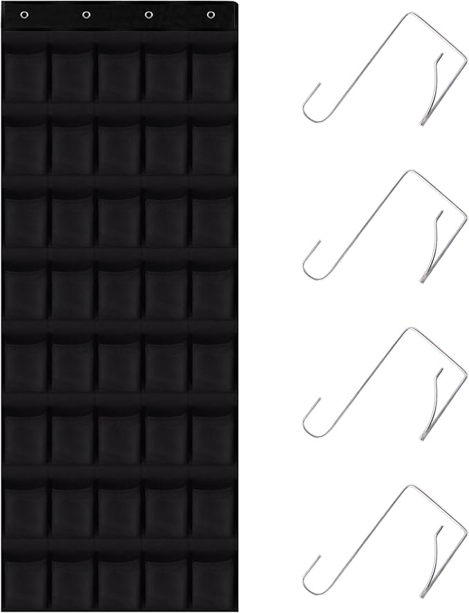 Teikou 40 Mesh Pocket Over the Door Shoe Organizer,Hanging Shoe Rack for Closet Storage Holder for Dorm Room College Classroom Storag(Black)