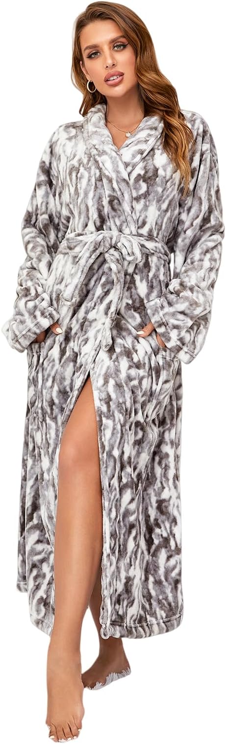 RONGTAI Womens Bathrobe Ladies Fleece Plush Warm Long Robes Fleece Nightgown Sleepwear