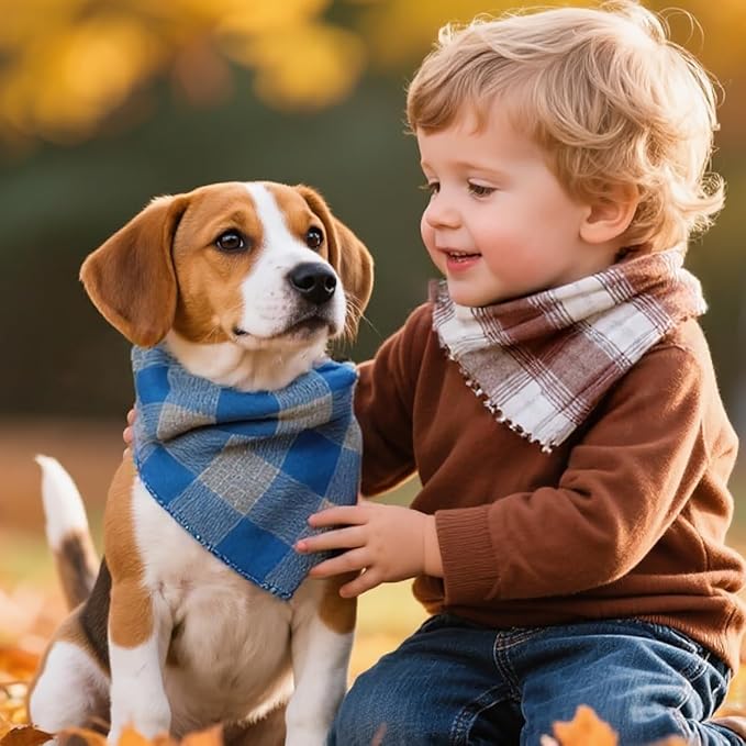 Pemilosci Double Layers Two Tones Dog Cotton Square Bandana Bibs Scarf Kerchief for Small Medium Dogs Boy or Girl - DCB06 B&B