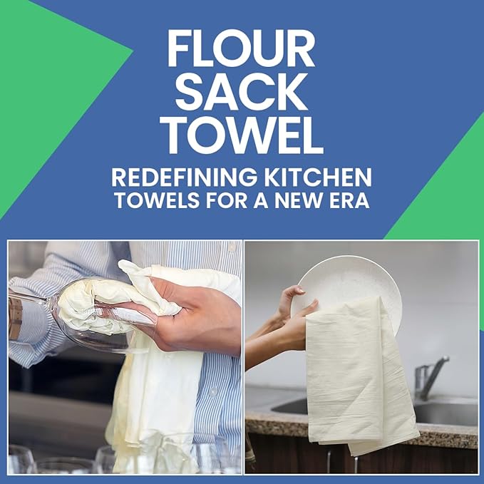 Flour Sack Towels | Tea Towel for Crafts| Kitchen Dish Cotton Blank Towel for Embroidery| Baking Bread Proofing Linen Cover| Thick Absorbent Quick Dry| 12 Pack 18"x 28" Natural