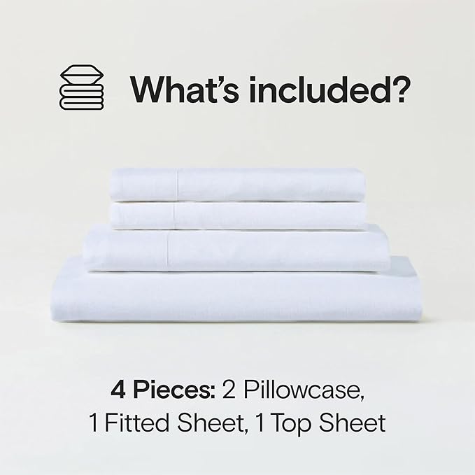 Sijo Stone Washed Organic French Linen Bed Sheet Set, GOTS Certified Organic, Best Cooling Linen Sheet Award by Sleep Foundation, 4 Piece - 2 Pillowcases, 1 Fitted and 1 Flat (Snow, King)