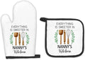 Nanny Gifts Oven Mitts and Pot Holders Sets, Gifts for Nannys from Grandkids Kitchen Decor Accessories Sets, Sweeter in Nanny's Kitchen Heat Resistant Oven Glove Potholders for Kitchens Cooking