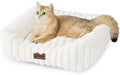 ZOMISIA Small Dog Beds for Small Dogs - Washable Cat Beds for Indoor Cats, Rectangle Orthopedic Puppy Bed with Fluffy Removable Cover, 20x19x7inches, Cream