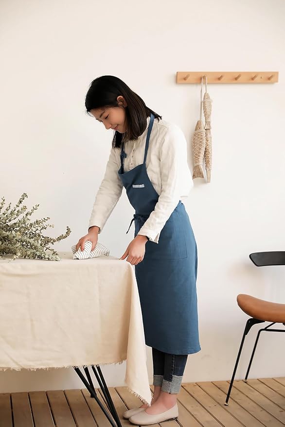 Soft Cotton Linen Apron - Retro Linen Art Apron, Adjustable Casual Apron with Towel, Great for Florist and Kitchen