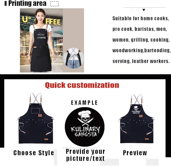 YOWESHOP Personlized Chef Apron Cross Back Apron with Adjustable Straps Canvas Embroidered & Printing