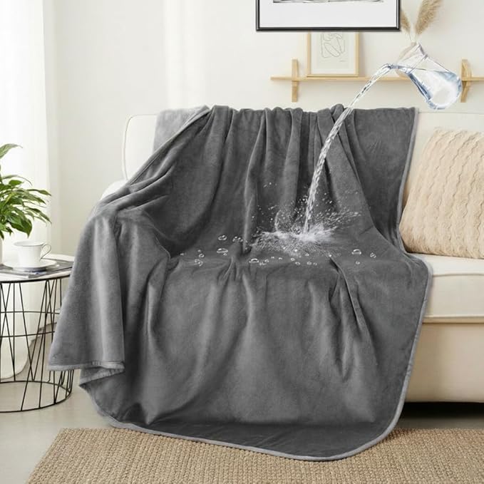CAPT.SNOOZE Waterproof Dog Blankets Dark Grey Pet Blanket 60"x80", Soft Fluffy Sofa Car Bed Protector, Reversible Leakproof Flannel Washable Dog Blanket for Large Dogs