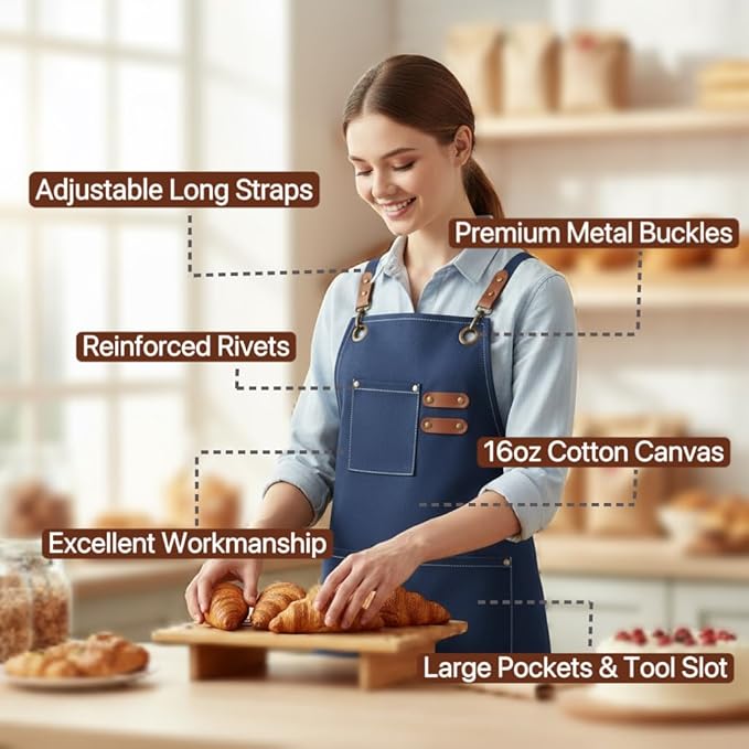 Canvas Work Apron for Men Women with 3 Pockets Heavy Duty Crossback Kitchen Chef Aprons for Cooking Grilling Barista