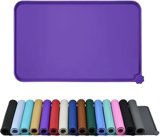 Reopet Waterproof Pet Feeding Mat with High Raised Edges, Heavier and Thicker Placemats for Cat Dog Water Bowl with BPA Free, Dogs Cats Food Mats for Messy Drinkers to Prevent Spill and Protect Floors
