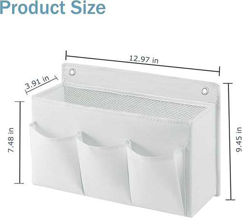 2-Pack Hanging Storage Baskets - Wall Organizer with 3 Pockets for Home/Dorm/Closet/Door, Multi-Purpose Space Saver for Office/Bathroom/Nursery - Foldable Fabric Organizer (White)