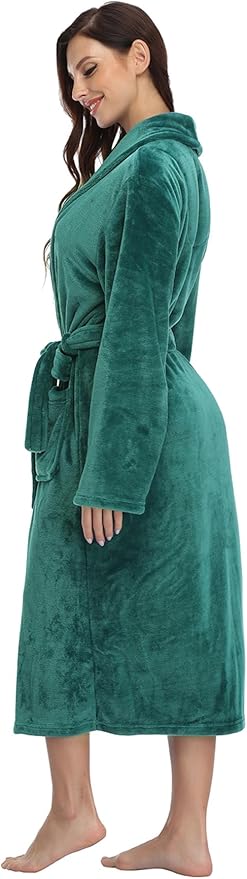 RONGTAI Womens Bathrobe Ladies Fleece Plush Warm Long Robes Fleece Nightgown Sleepwear