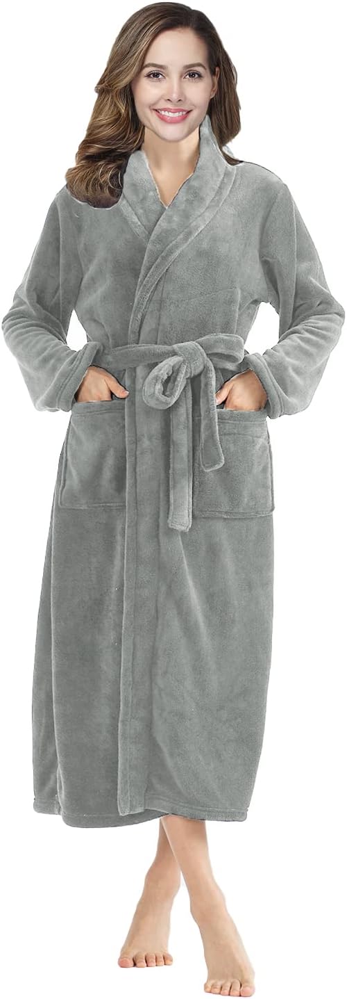 RONGTAI Womens Bathrobe Ladies Fleece Plush Warm Long Robes Fleece Nightgown Sleepwear