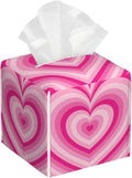POIUBLE Tissue Box Holder Pink Heart Tissue Box Cover Square Leather Tissue Holder Organizer Portable Decorative Facial Paper Case for Home Office Bathroom Vanity Countertop