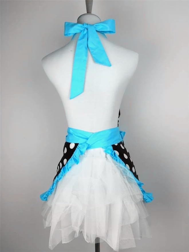 Hyzrz Cute Apron Retro Black Polka Dot Retro Ruffle Side Vintage Cooking Aprons with Pockets for Women Girls (Side Blue)