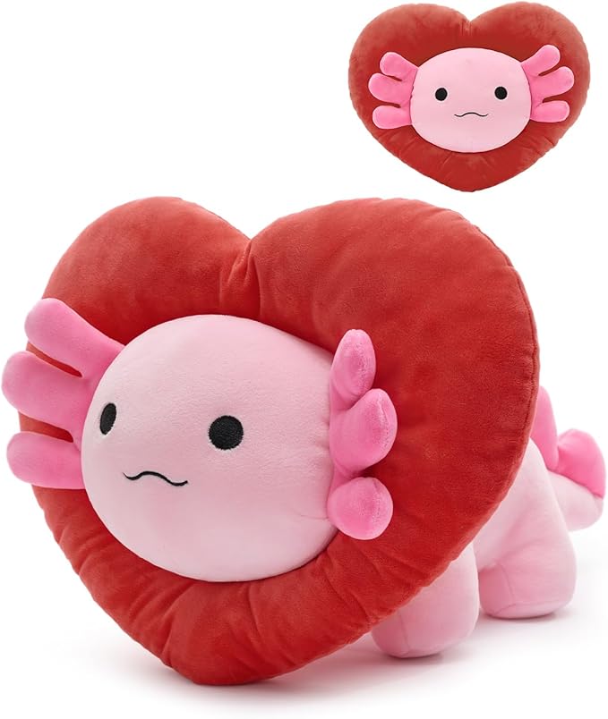 MaoGoLan Valentines Axolotl Plush with Heart-Shaped Hood,Squishy and Soft Salamander Stuffed Animal Throw Pillow,16" Loving Heart Plushie Gift for Valentines Day,Christmas,Anniversary,Mother's Day
